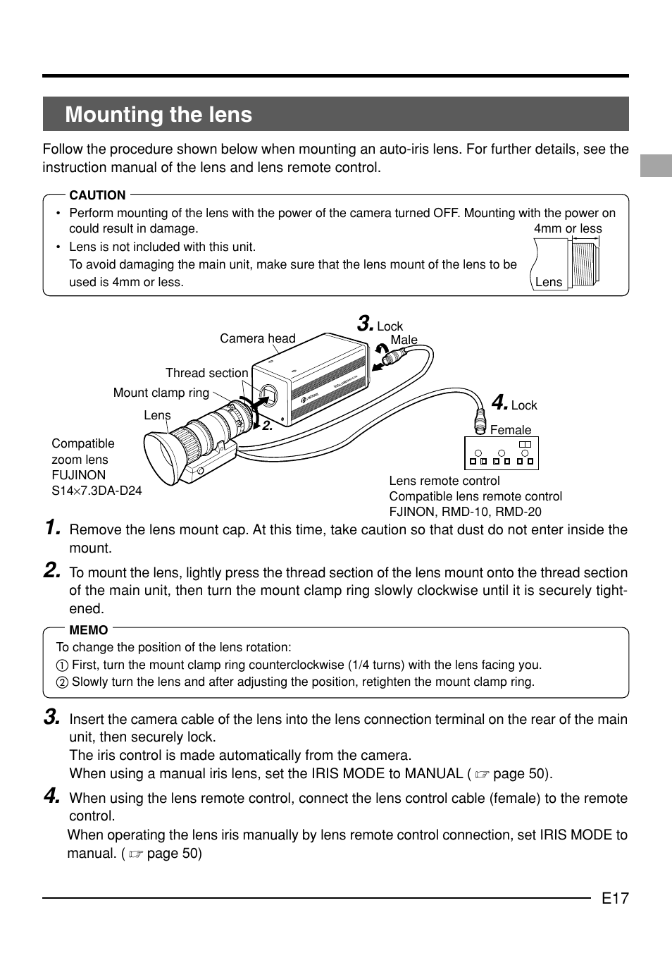 Mounting the lens | JVC KY-F70B User Manual | Page 21 / 221