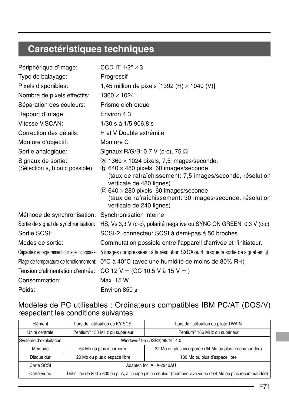 Caractéristiques techniques | JVC KY-F70B User Manual | Page 219 / 221