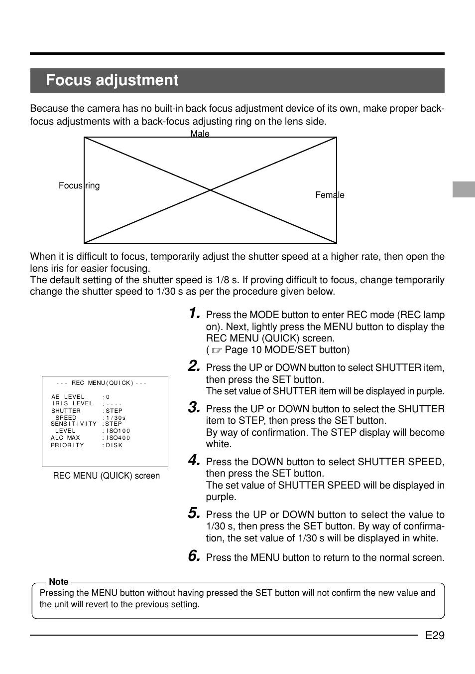 Focus adjustment | JVC KY-F70B User Manual | Page 33 / 221