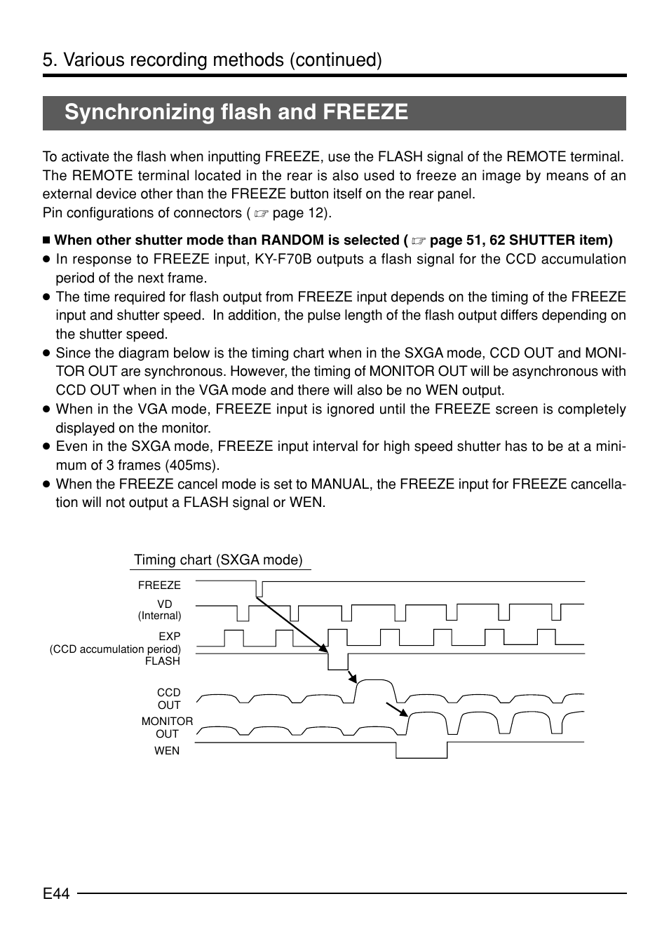 Synchronizing flash and freeze, Various recording methods (continued) | JVC KY-F70B User Manual | Page 48 / 221
