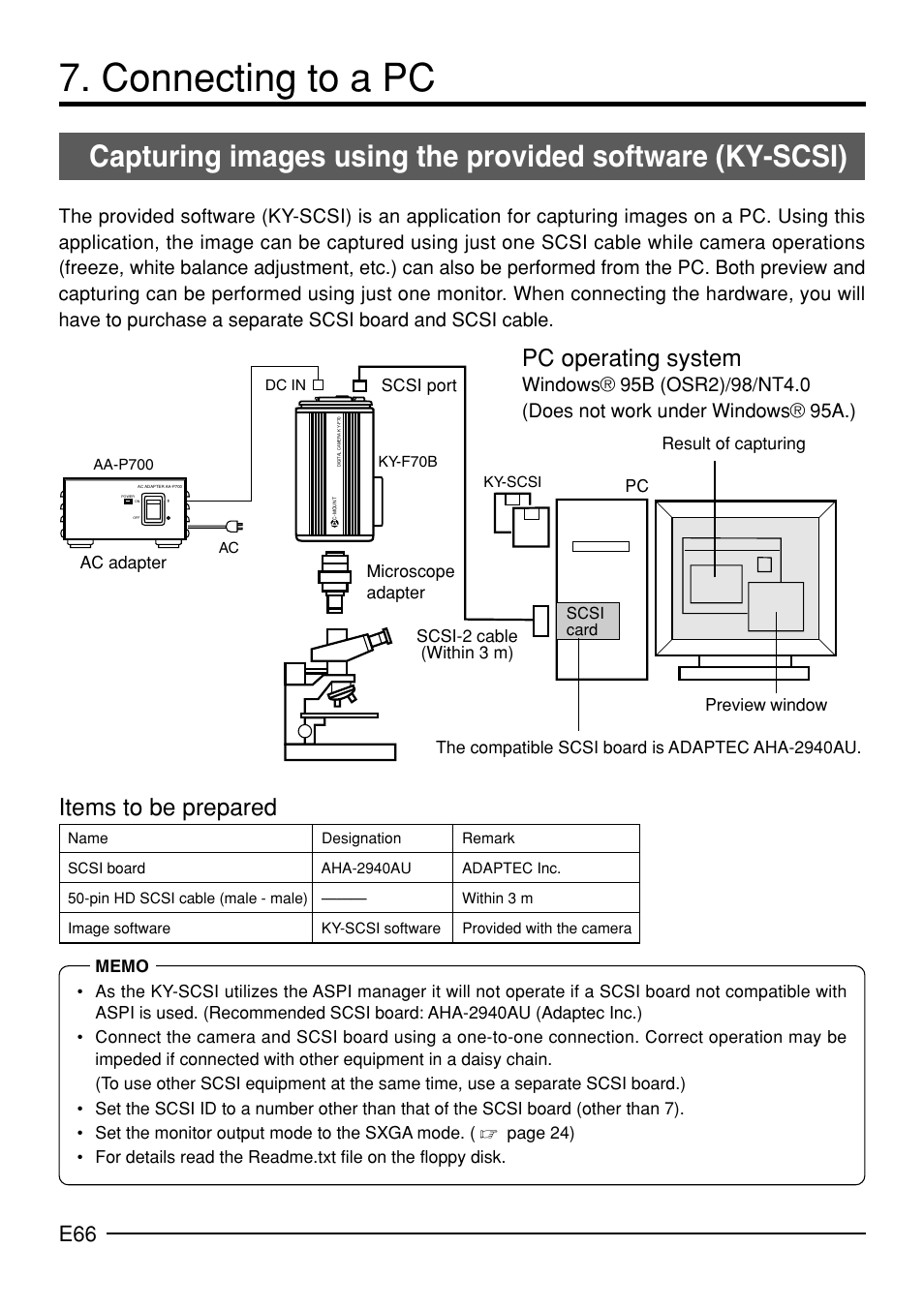 Connecting to a pc, Pc operating system, Items to be prepared | JVC KY-F70B User Manual | Page 70 / 221