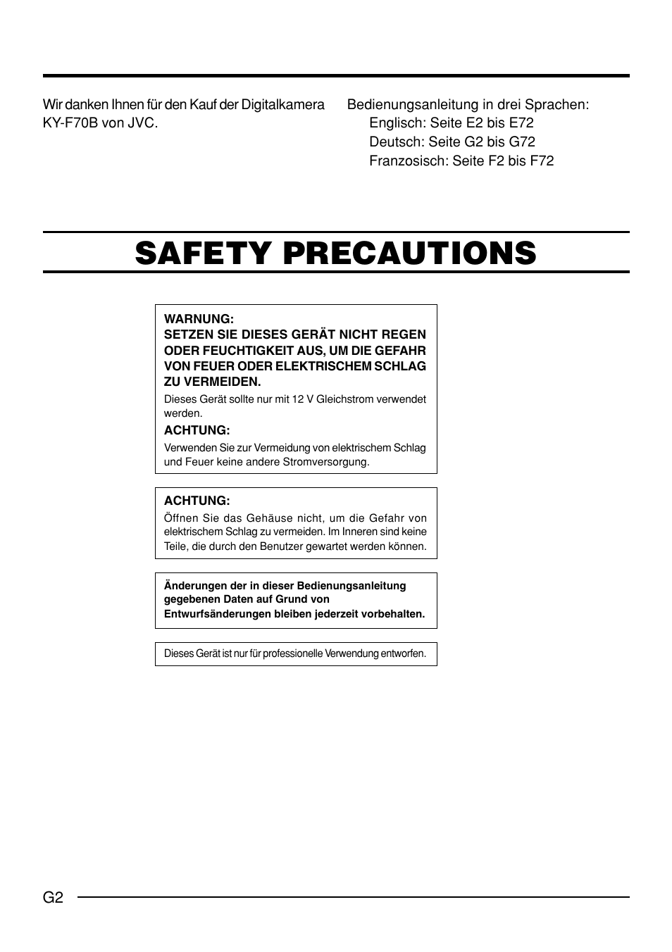 Safety precautions | JVC KY-F70B User Manual | Page 78 / 221