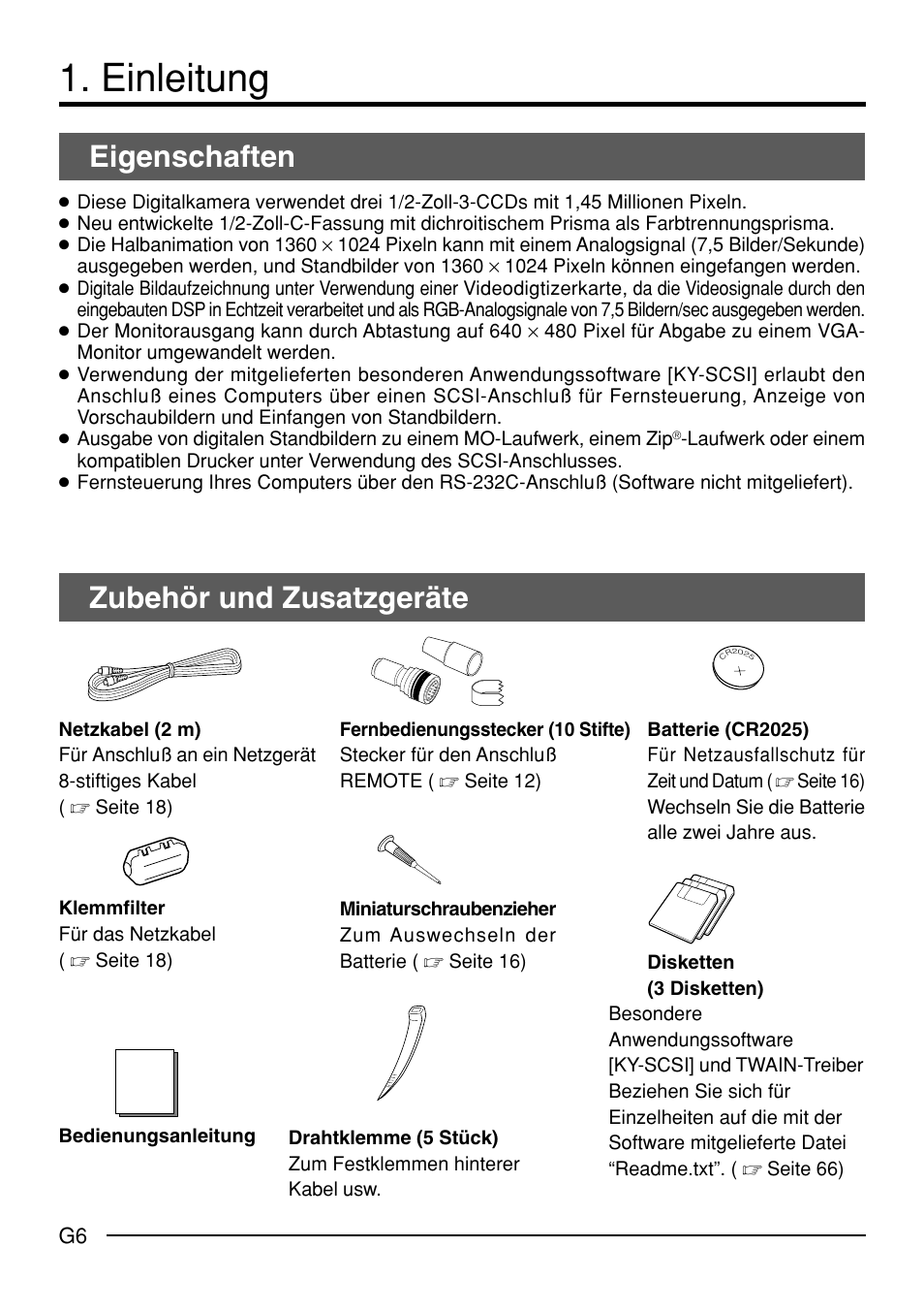 Einleitung, Eigenschaften, Zubehör und zusatzgeräte | JVC KY-F70B User Manual | Page 82 / 221