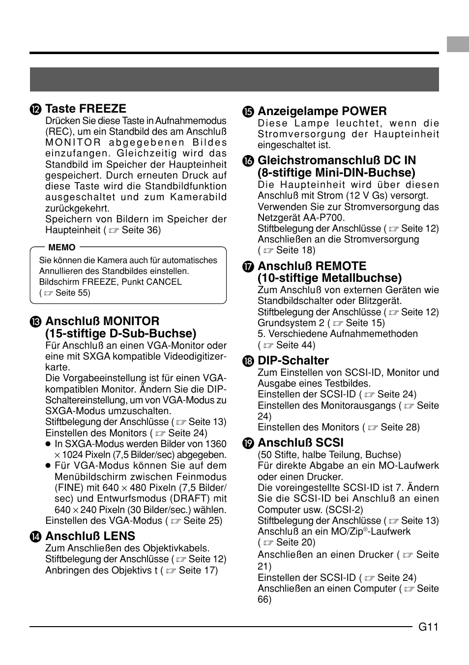 ƺ anzeigelampe power, Ƽ anschluß remote (10-stiftige metallbuchse), Ƽ dip-schalter | ƾ anschluß scsi, Taste freeze, Ƹ anschluß monitor (15-stiftige d-sub-buchse), Ƹ anschluß lens | JVC KY-F70B User Manual | Page 87 / 221