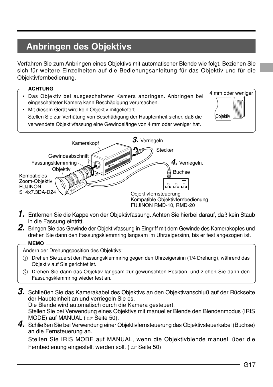 Anbringen des objektivs | JVC KY-F70B User Manual | Page 93 / 221