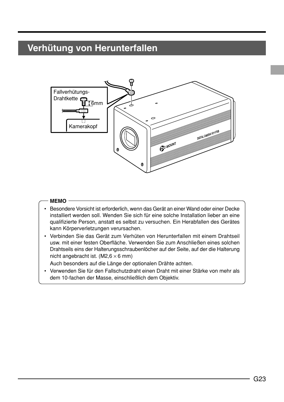 Verhütung von herunterfallen | JVC KY-F70B User Manual | Page 99 / 221