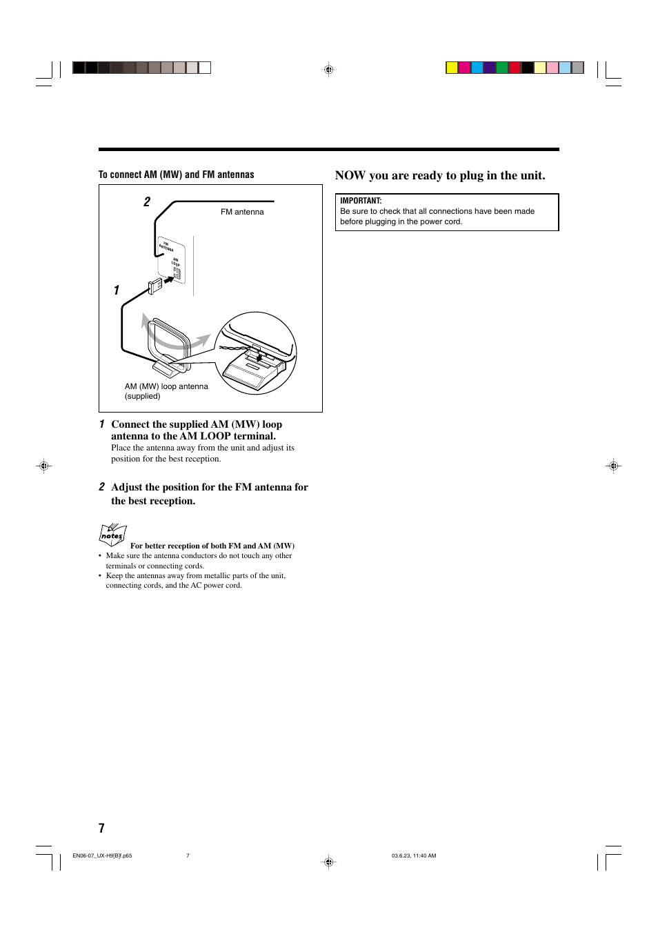 Now you are ready to plug in the unit. 2 1 | JVC CA-UXH9 User Manual | Page 10 / 26