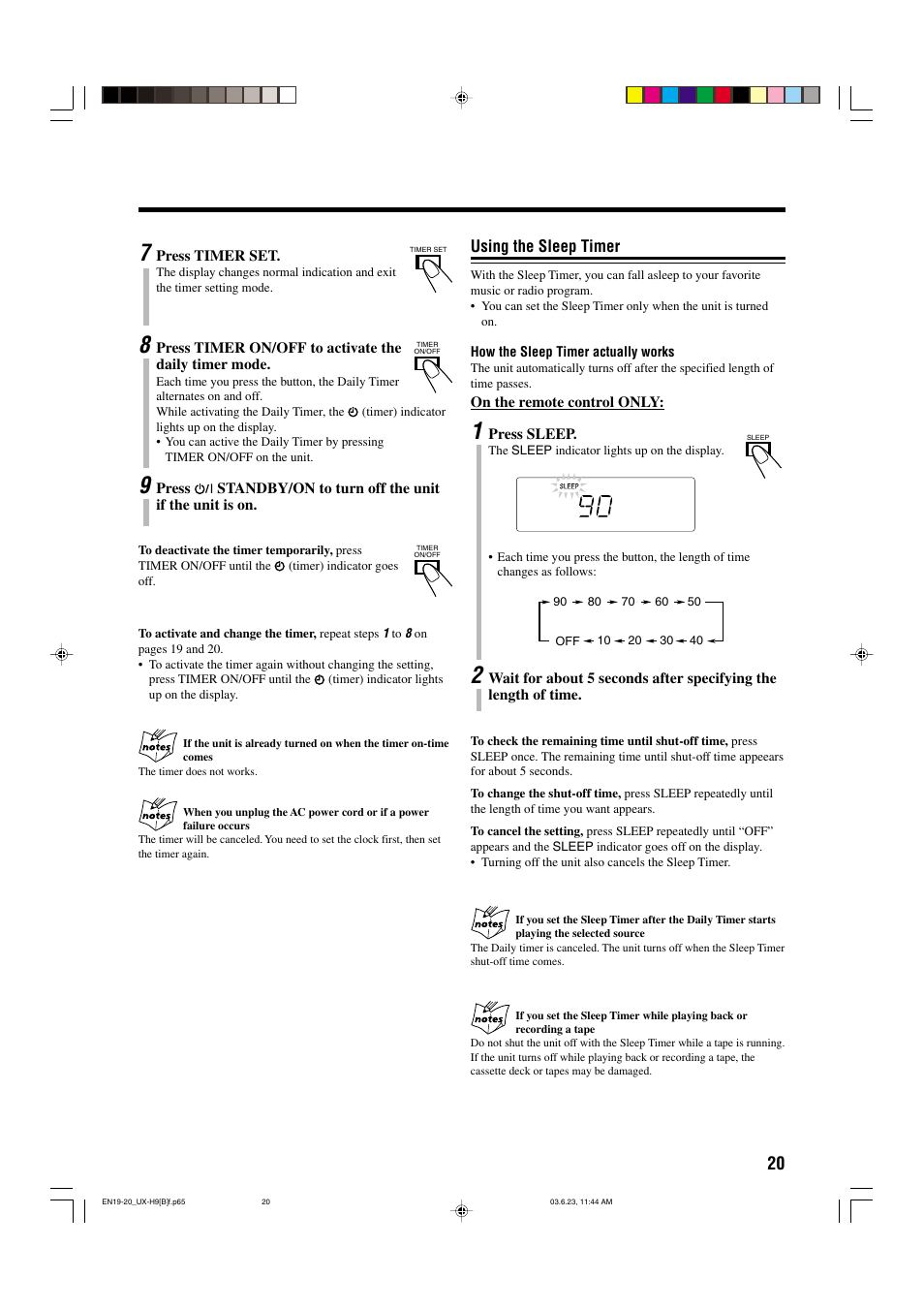 Using the sleep timer | JVC CA-UXH9 User Manual | Page 23 / 26