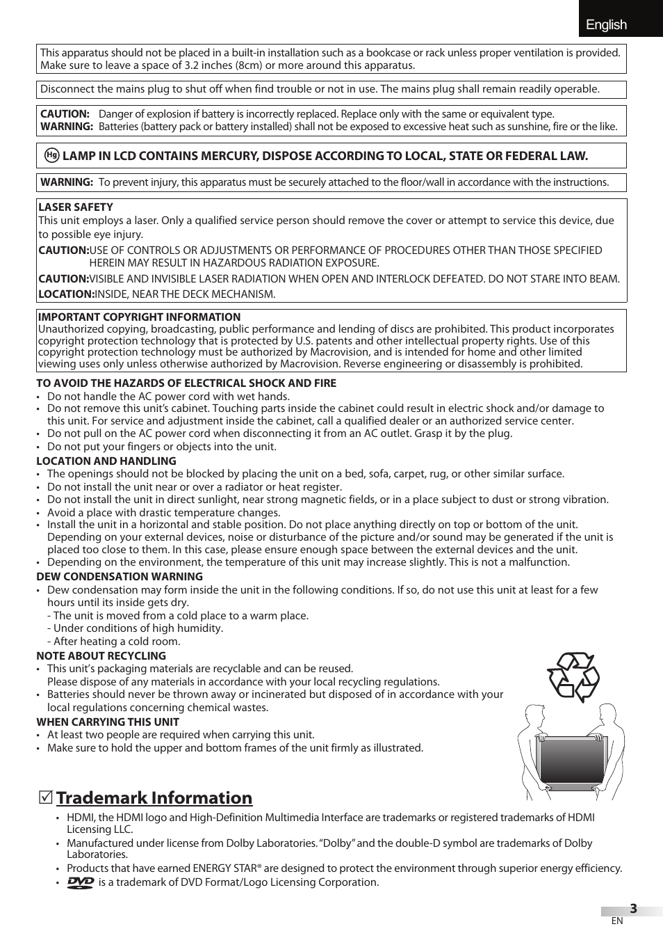 English, 5 trademark information | JVC 1EMN24860 User Manual | Page 3 / 56