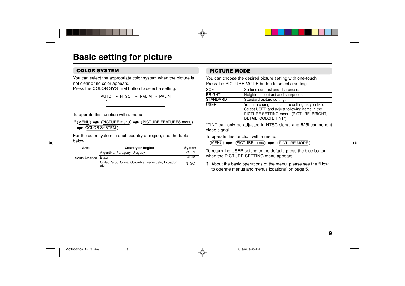 Basic setting for picture | JVC AV-21VT35 User Manual | Page 9 / 22