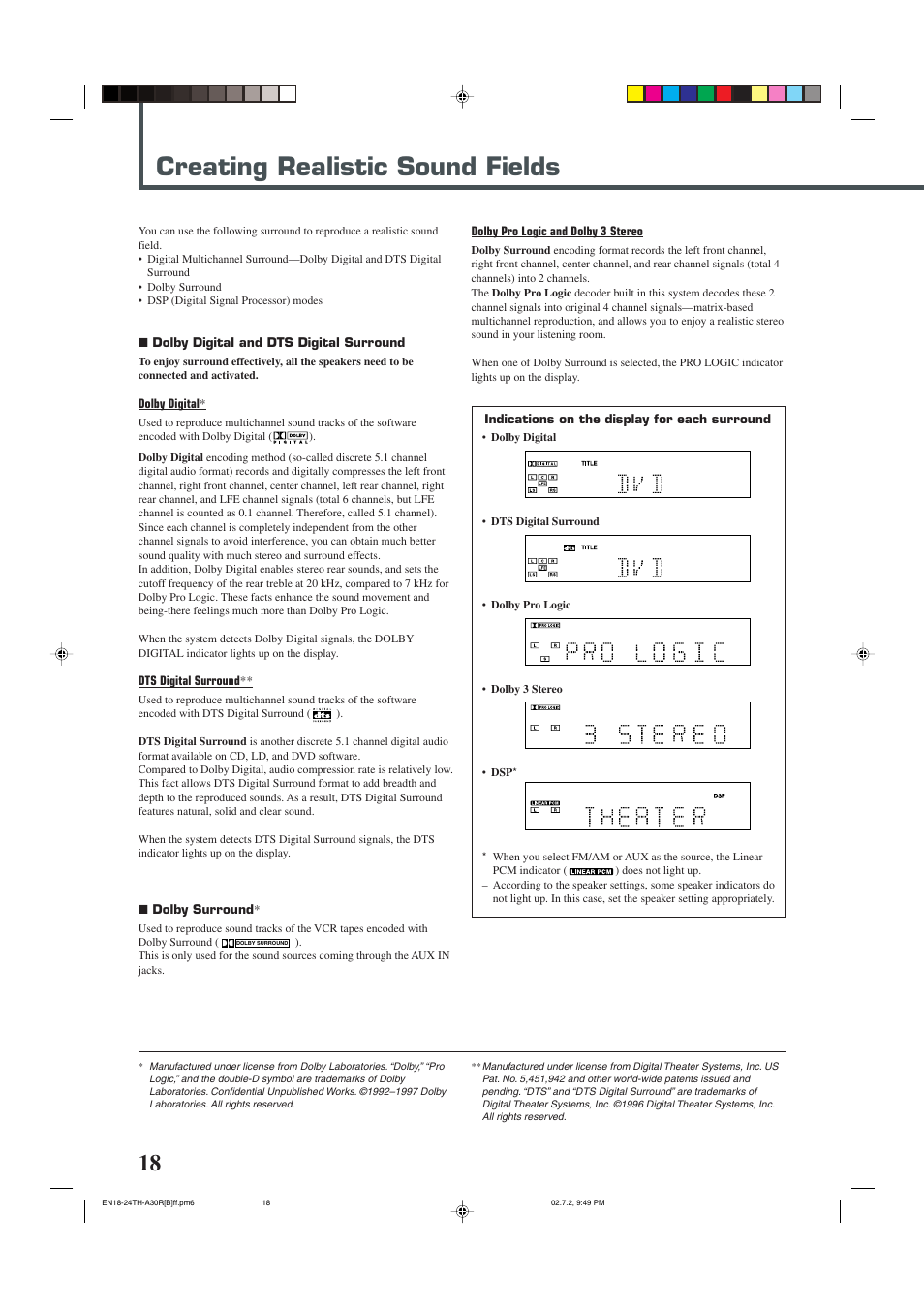 Creating realistic sound fields | JVC DVD DIGITAL CINEMA SYSTEM TH-A30R User Manual | Page 22 / 64