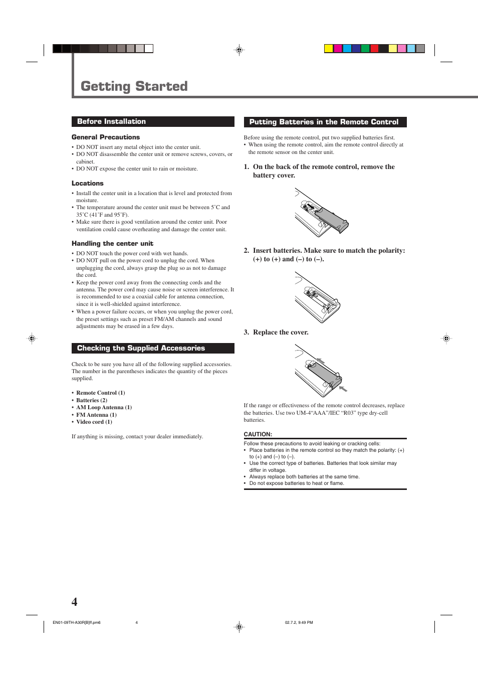 Getting started | JVC DVD DIGITAL CINEMA SYSTEM TH-A30R User Manual | Page 8 / 64