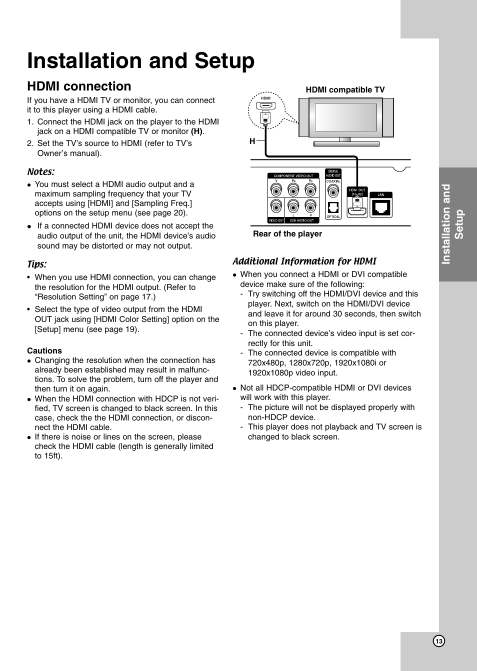 Installation and setup, Hdmi connection | JVC LVT2007-001D User Manual | Page 13 / 40