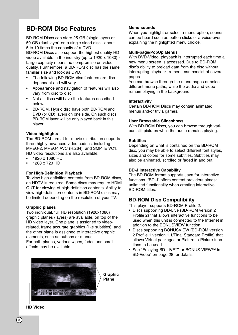 Bd-rom disc features, Bd-rom disc compatibility | JVC LVT2007-001D User Manual | Page 8 / 40