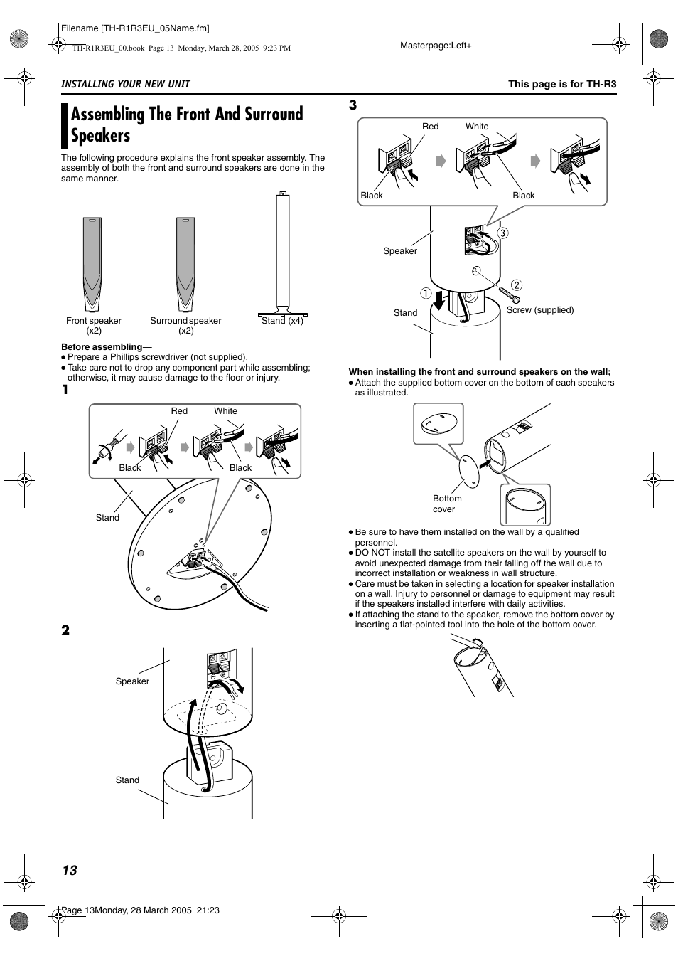 Assembling the front and surround speakers | JVC SP-THS55F User Manual | Page 16 / 100