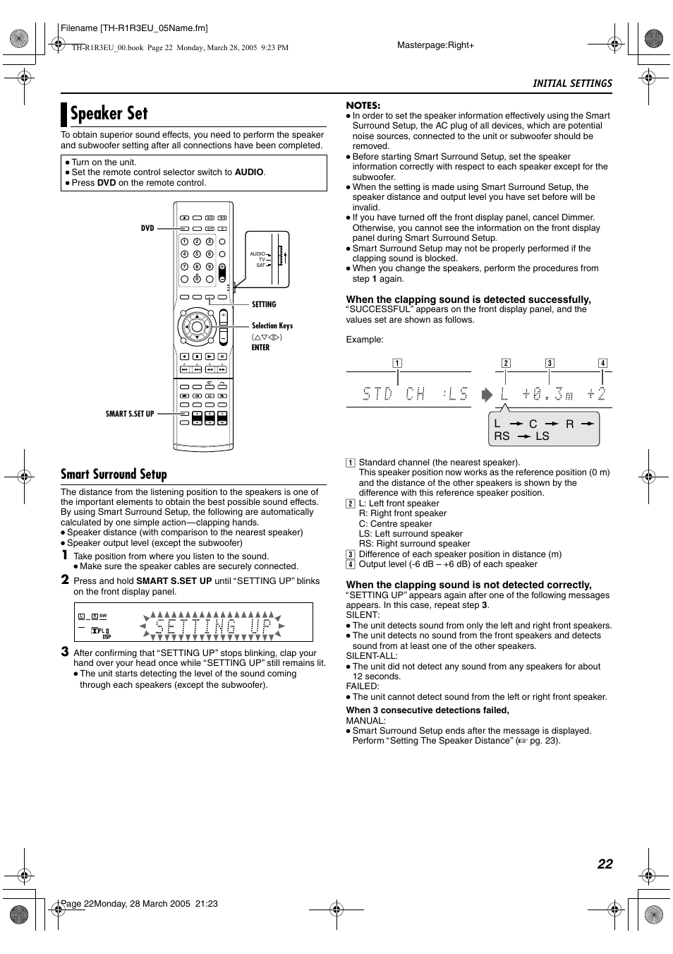 Speaker set, A pg. 22, Smart surround setup | Lc rs ls r | JVC SP-THS55F User Manual | Page 25 / 100