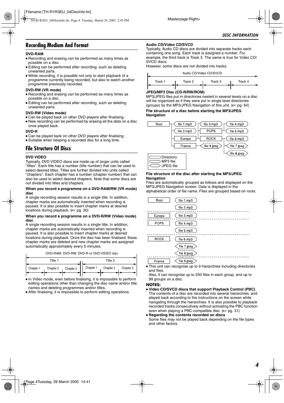 4recording medium and format, File structure of discs | JVC SP-THS55F User Manual | Page 7 / 100