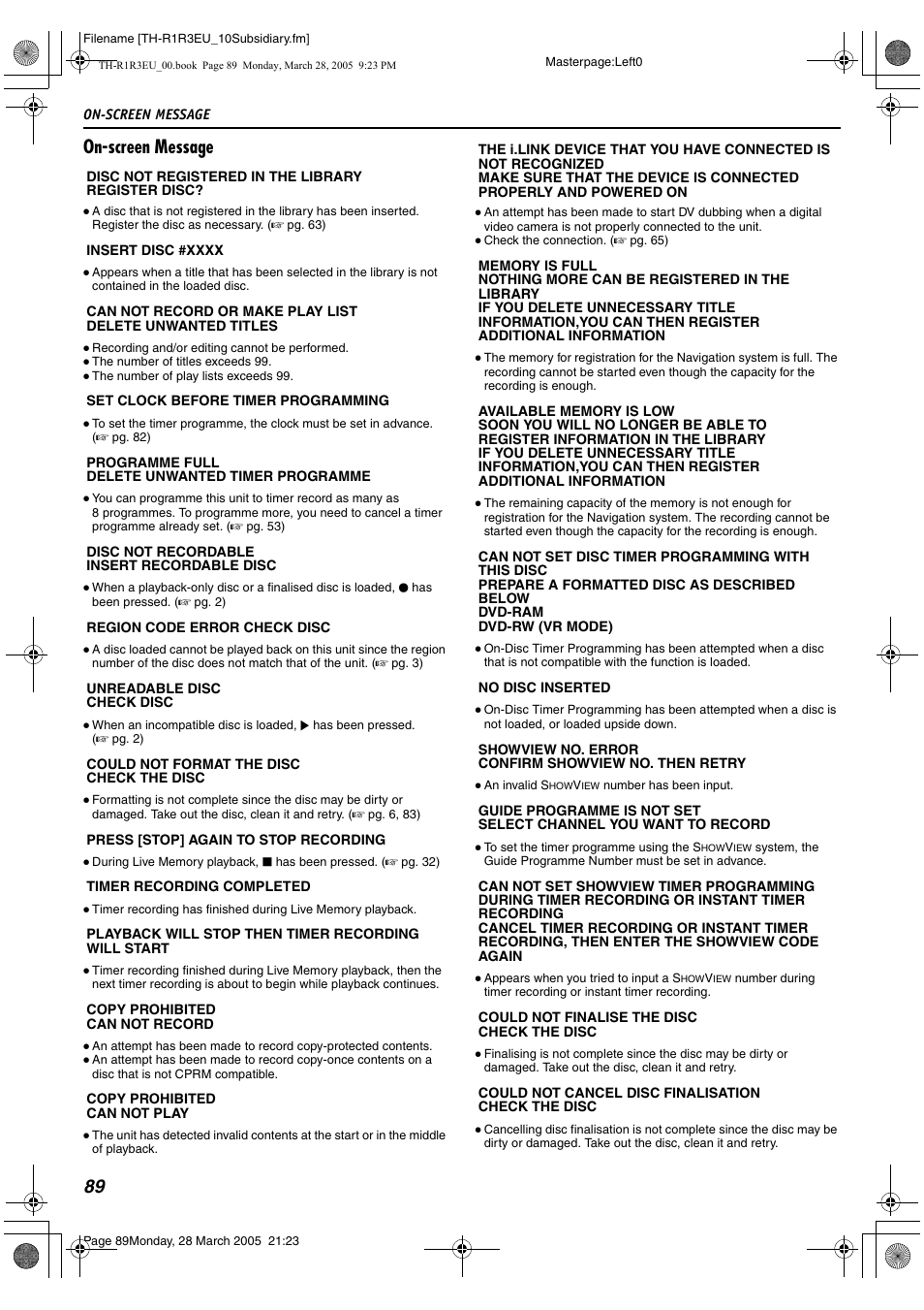 On-screen message | JVC SP-THS55F User Manual | Page 92 / 100
