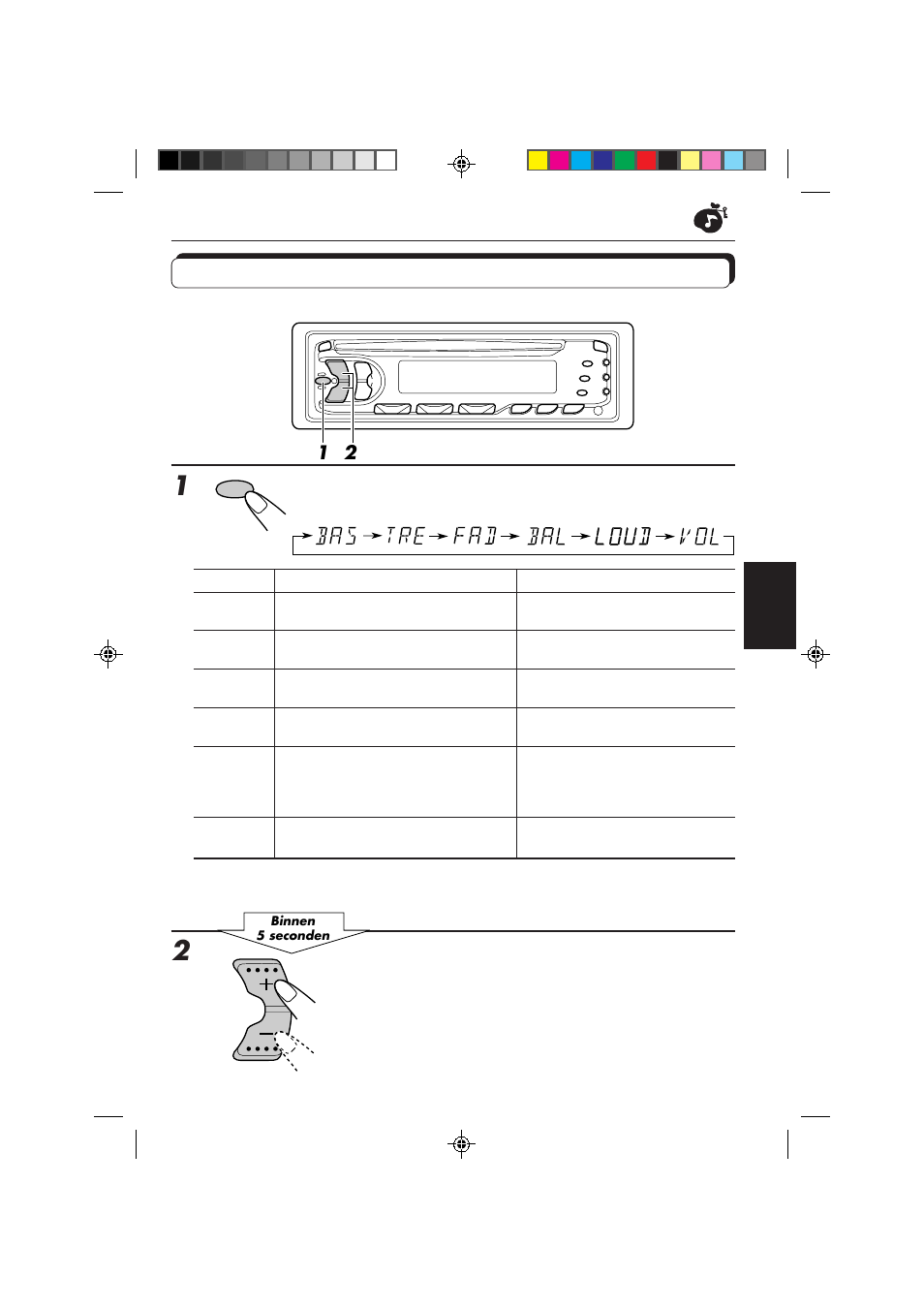 Geluid aanpassen, Selecteer de functie die u wilt aanpassen, Pas het niveau aan | JVC KD-S653R User Manual | Page 105 / 114