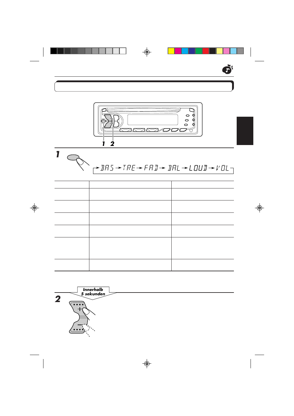 Klang-einstellschritte, Die einzustellende position wählen, Lautstärkekontur einstellen | JVC KD-S653R User Manual | Page 49 / 114