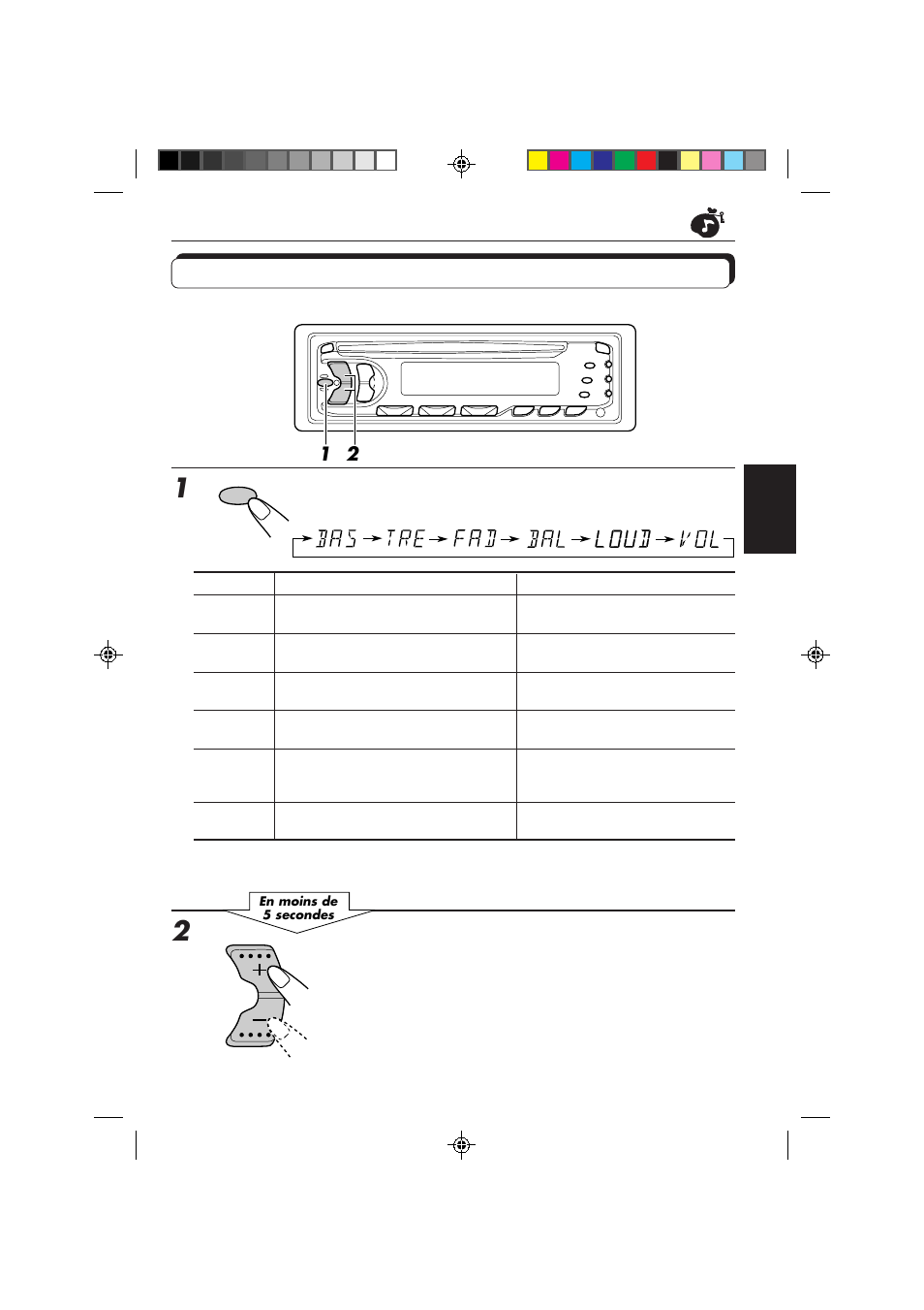 Ajustement du son, Choisissez l'élément que vous souhaitez ajuster, Ajustez le niveau | JVC KD-S653R User Manual | Page 77 / 114