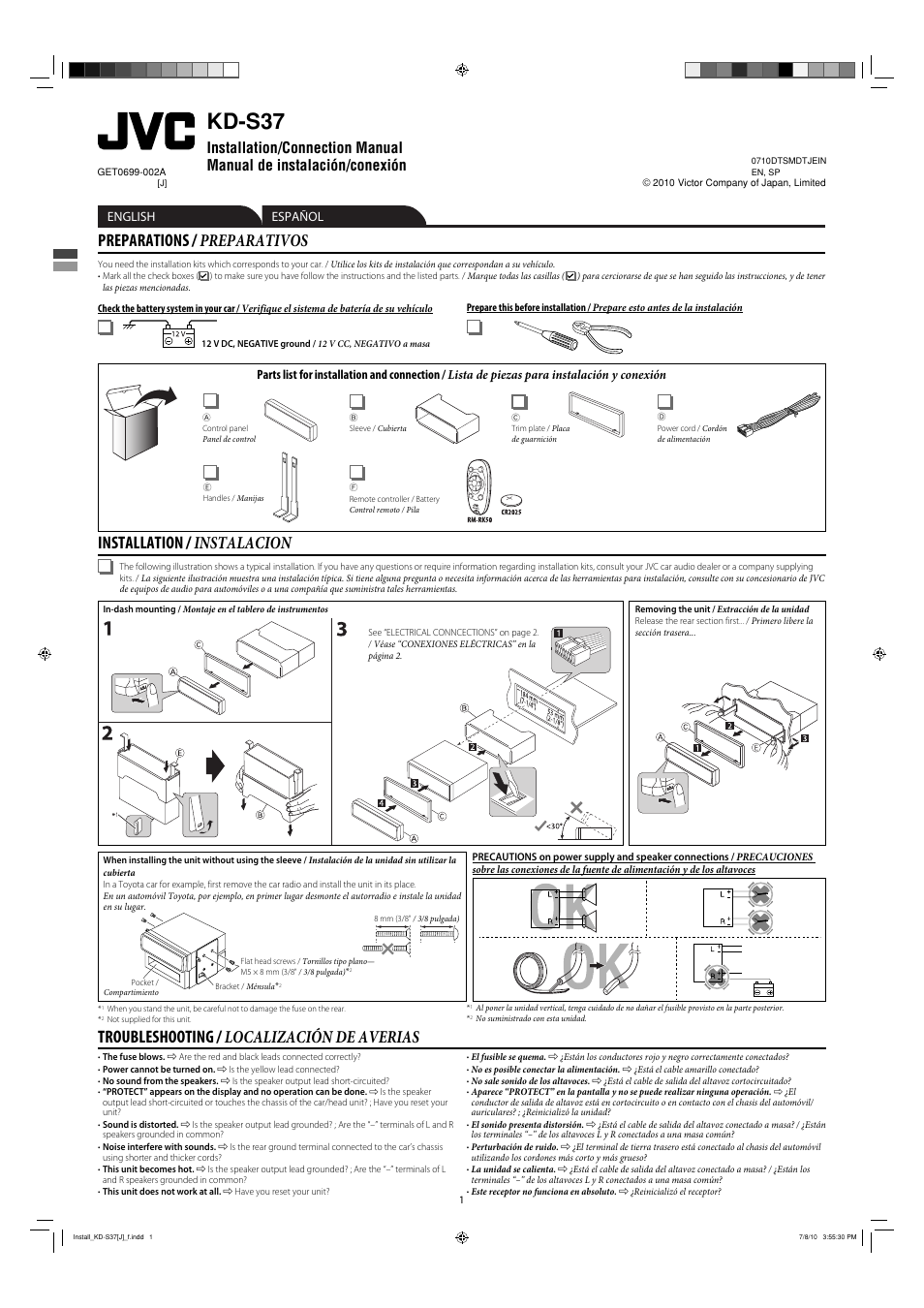 JVC GET0699-002A User Manual | 2 pages