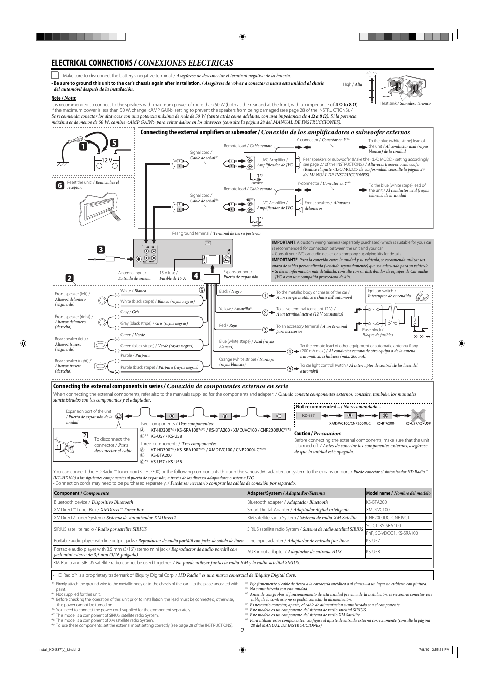 Electrical connections / conexiones electricas | JVC GET0699-002A User Manual | Page 2 / 2