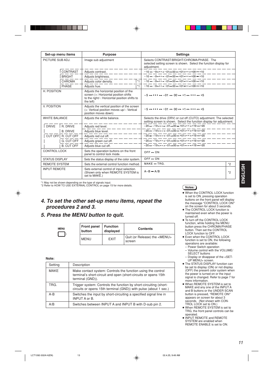 English | JVC TM-H1700G User Manual | Page 12 / 21