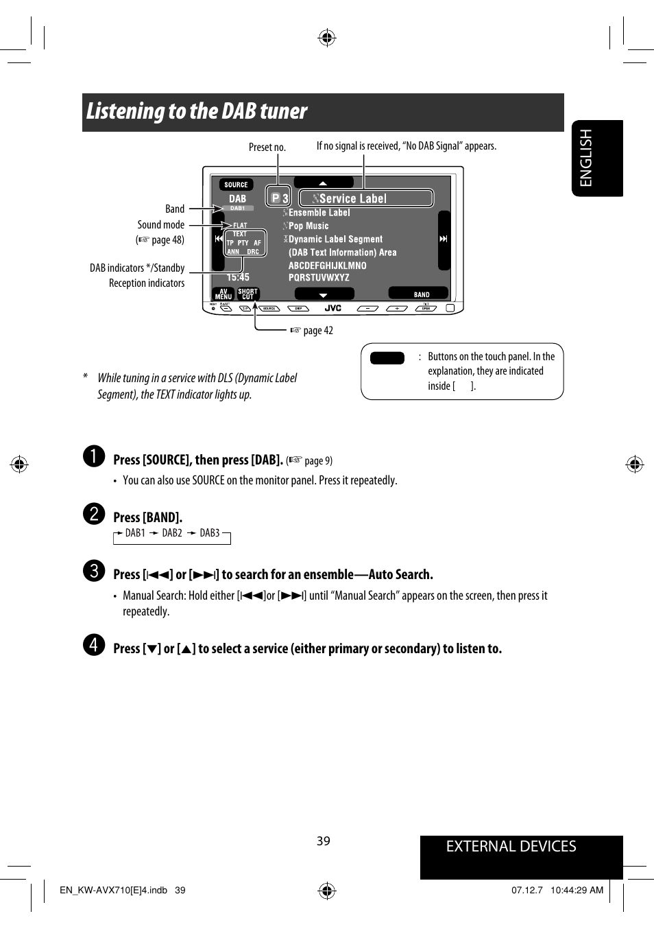 Listening to the dab tuner | JVC LVT1778-001A User Manual | Page 115 / 666