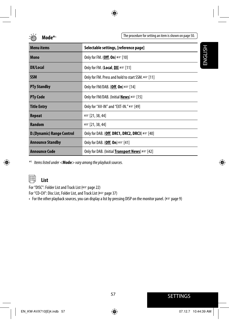 Settings, English mode, List | JVC LVT1778-001A User Manual | Page 133 / 666