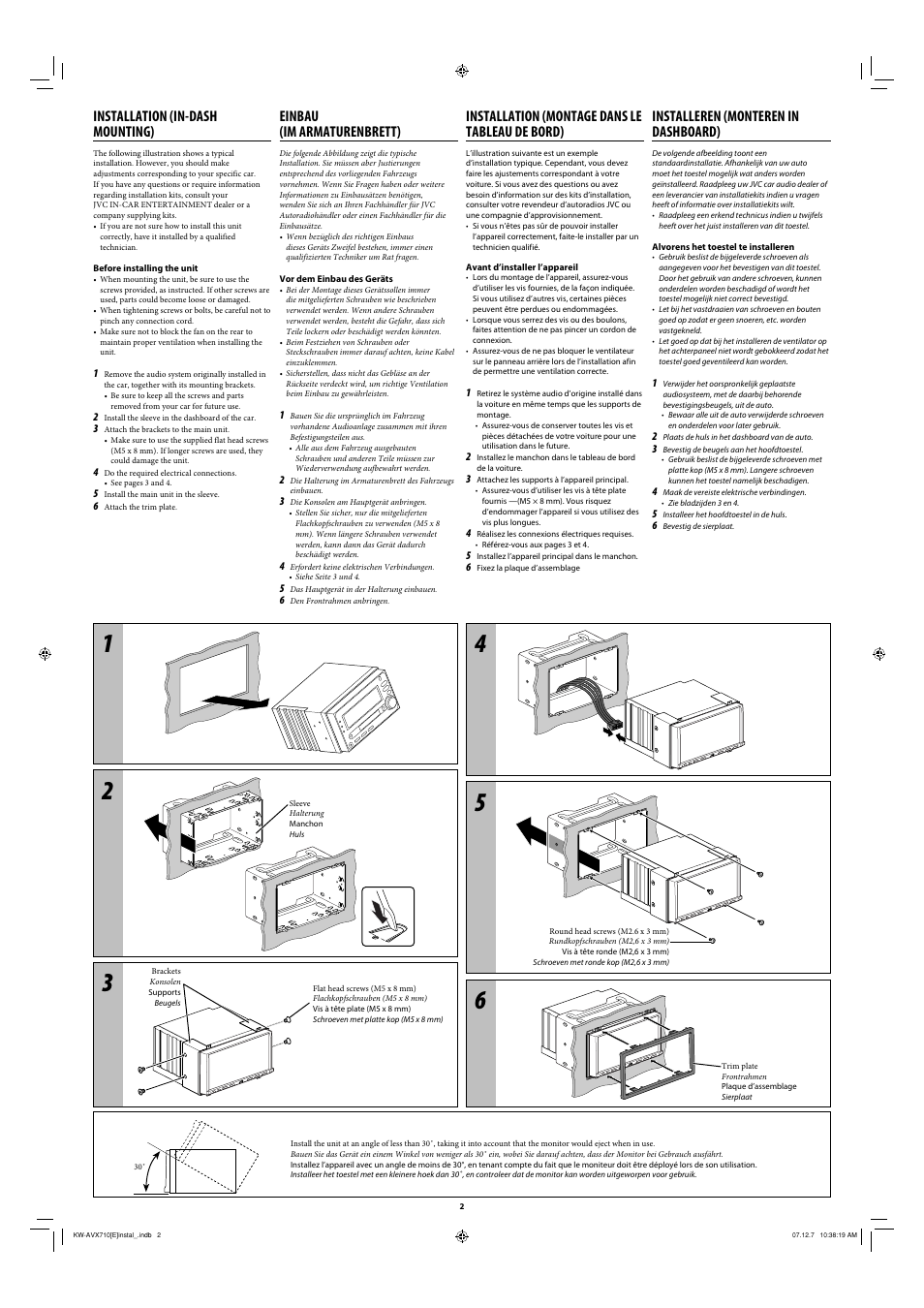 Installation, Installeren (monteren in dashboard), Installation (montage dans le tableau de bord) | Einbau (im armaturenbrett), Installation (in-dash mounting) | JVC LVT1778-001A User Manual | Page 152 / 666