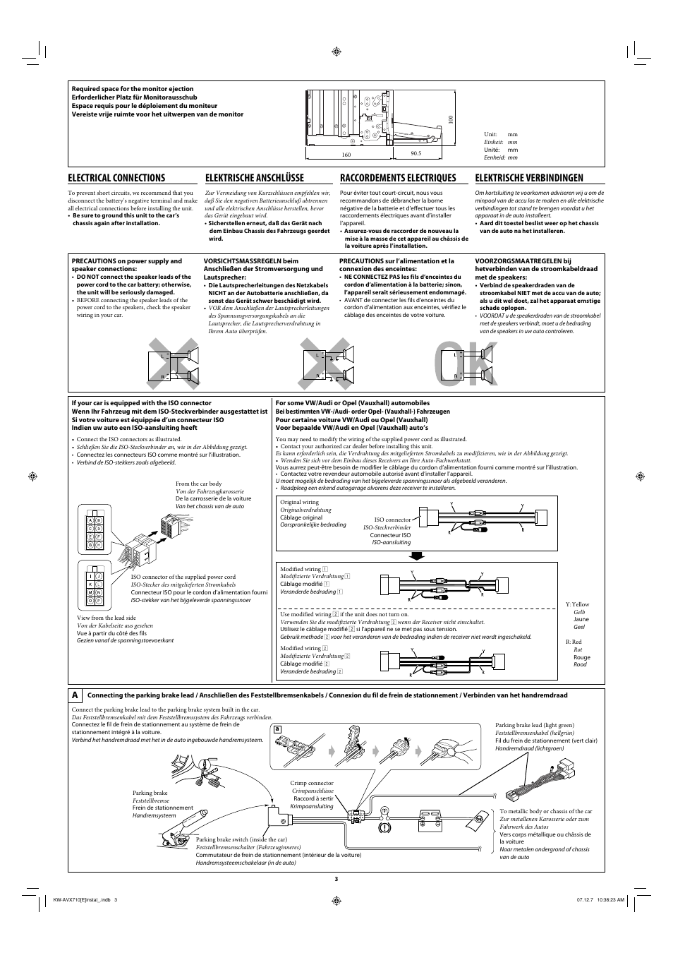 Electrical connections, If your car is equipped with the iso connector, For some vw/audi or opel (vauxhall) automobiles | Elektrische anschlüsse, Raccordements electriques, Elektrische verbindingen | JVC LVT1778-001A User Manual | Page 153 / 666