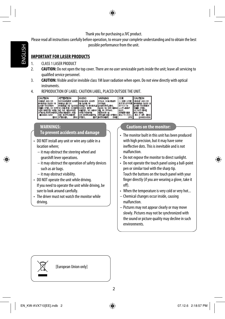 Important for laser products, English | JVC LVT1778-001A User Manual | Page 158 / 666