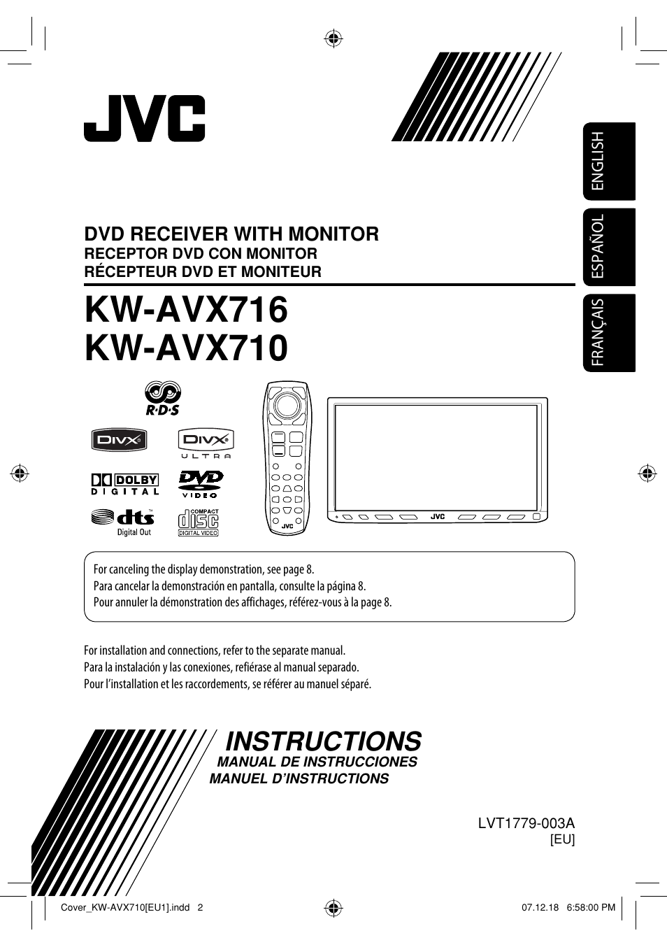 Kw-avx716eu/kw-avx710eu, Instructions, Dvd receiver with monitor | JVC LVT1778-001A User Manual | Page 237 / 666