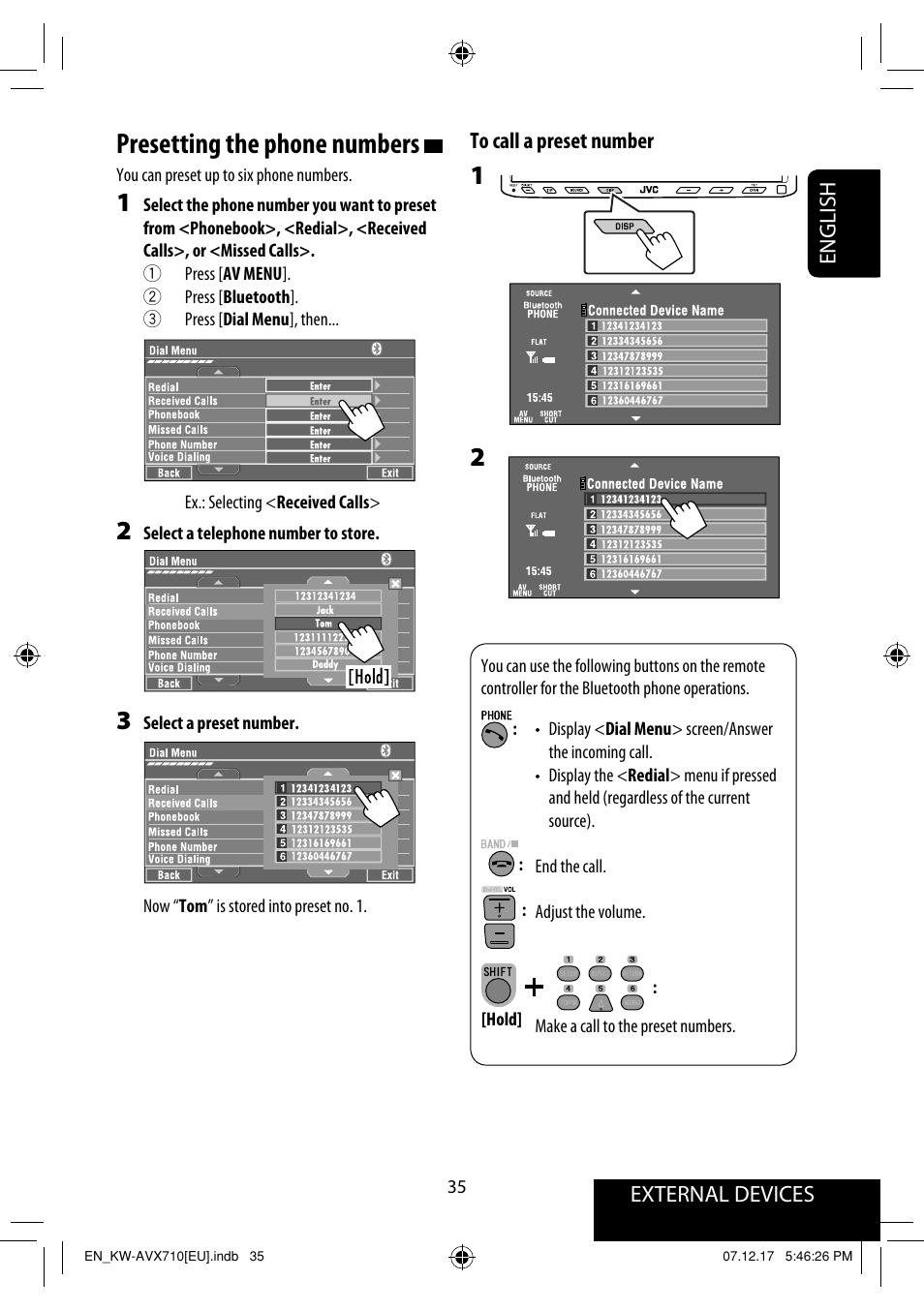 Presetting the phone numbers | JVC LVT1778-001A User Manual | Page 271 / 666