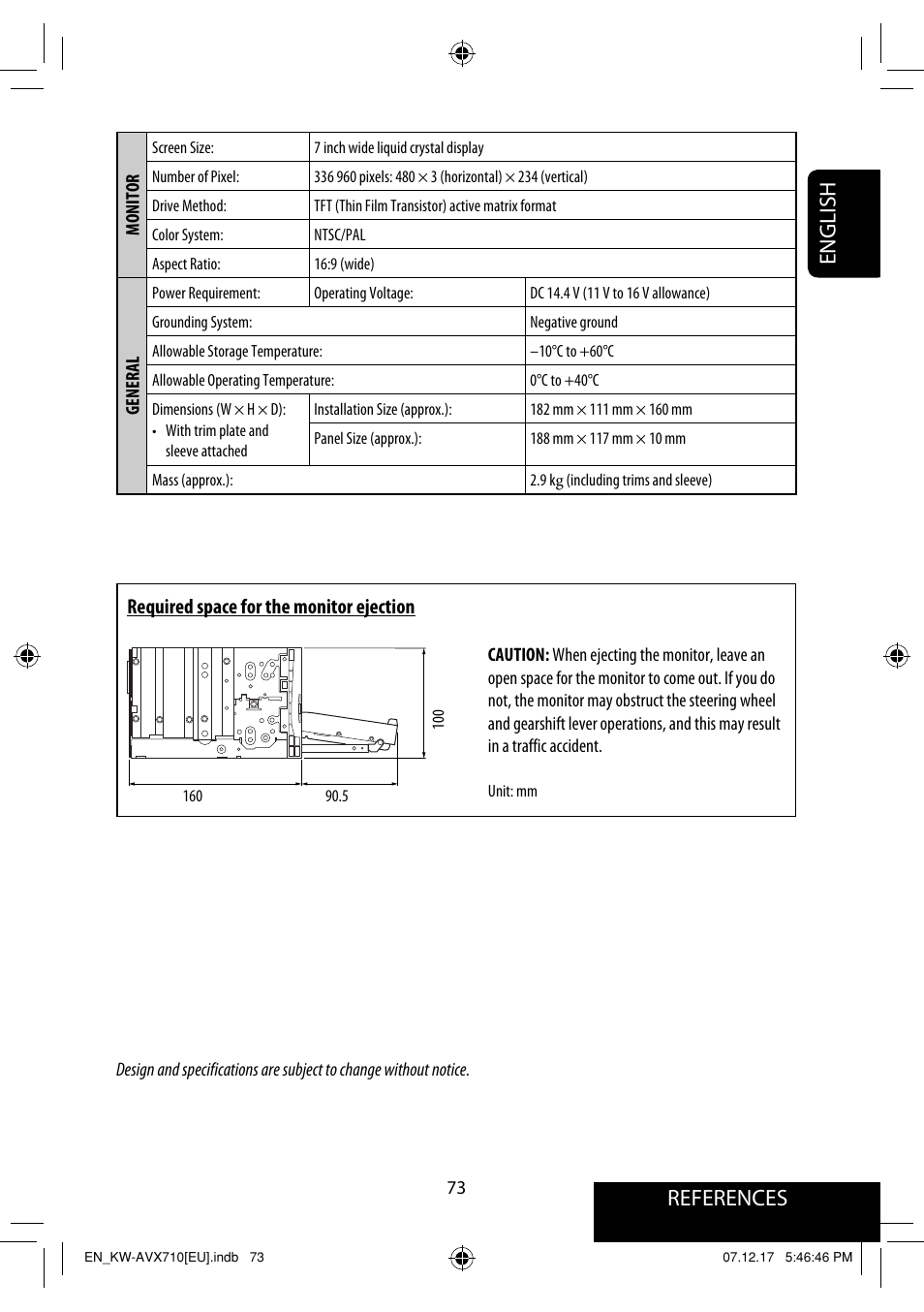 References english, Required space for the monitor ejection | JVC LVT1778-001A User Manual | Page 309 / 666