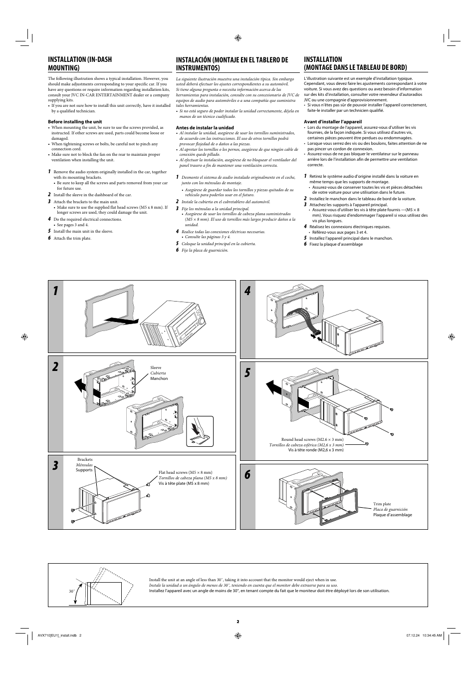 Installation, Installation (in-dash mounting), Installation (montage dans le tableau de bord) | JVC LVT1778-001A User Manual | Page 312 / 666