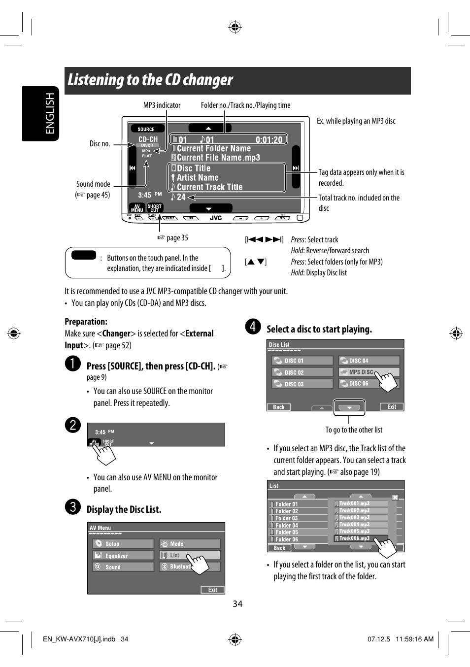 Listening to the cd changer, English | JVC LVT1778-001A User Manual | Page 34 / 666