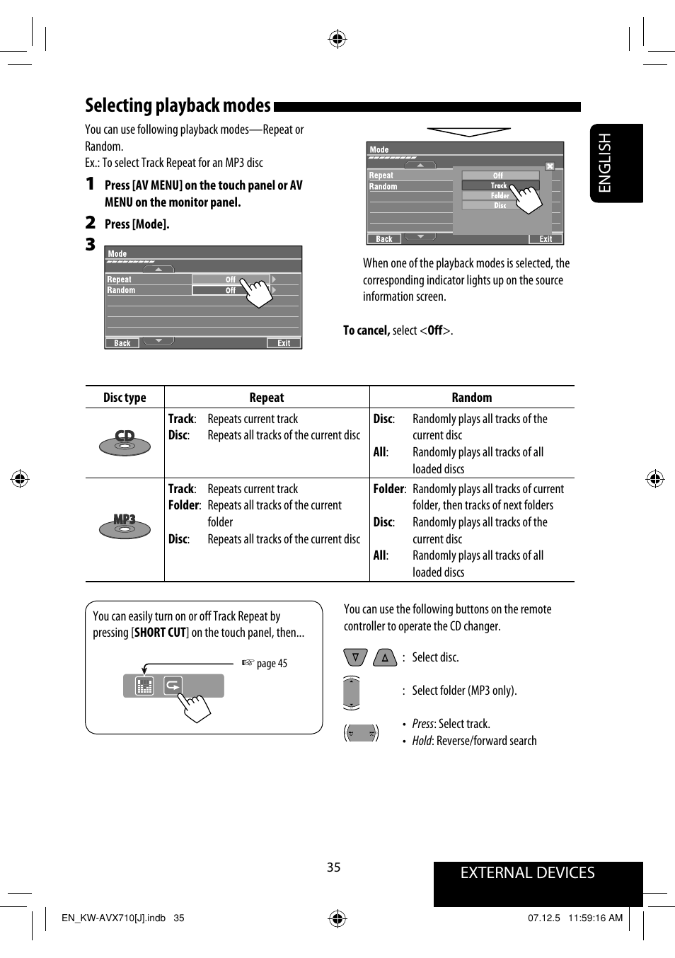Selecting playback modes, External devices english | JVC LVT1778-001A User Manual | Page 35 / 666