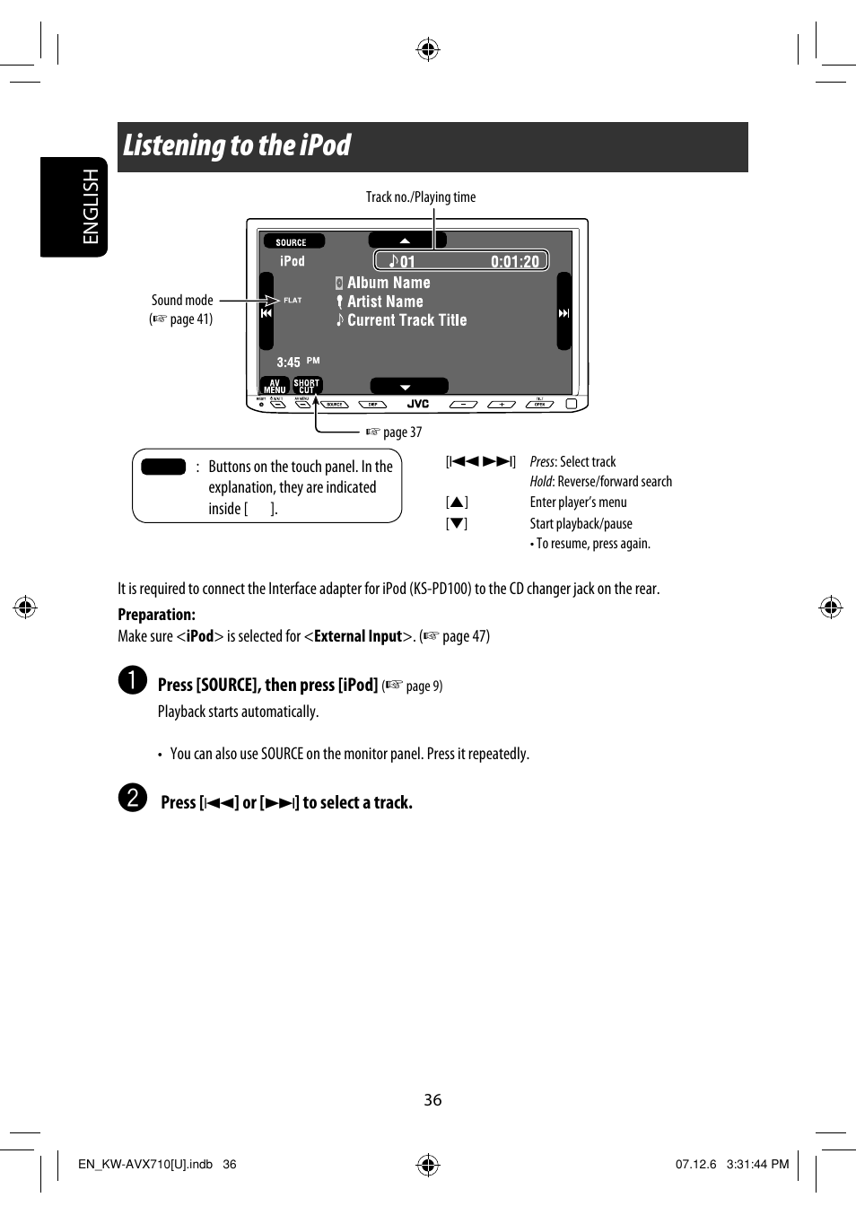 Listening to the ipod, English | JVC LVT1778-001A User Manual | Page 352 / 666