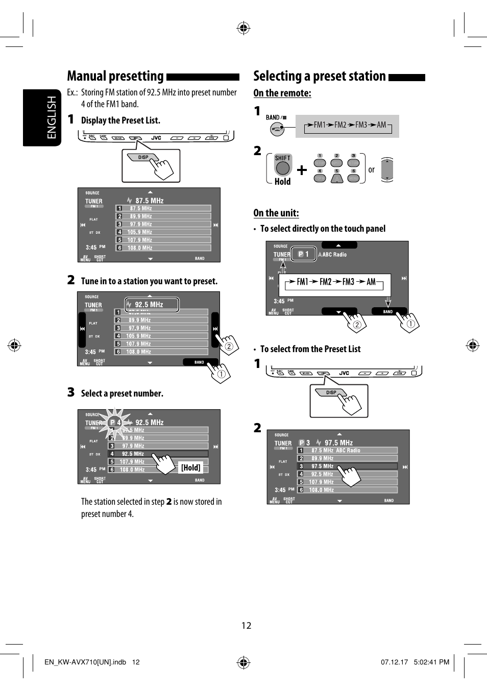 Selecting a preset station, Manual presetting | JVC LVT1778-001A User Manual | Page 472 / 666