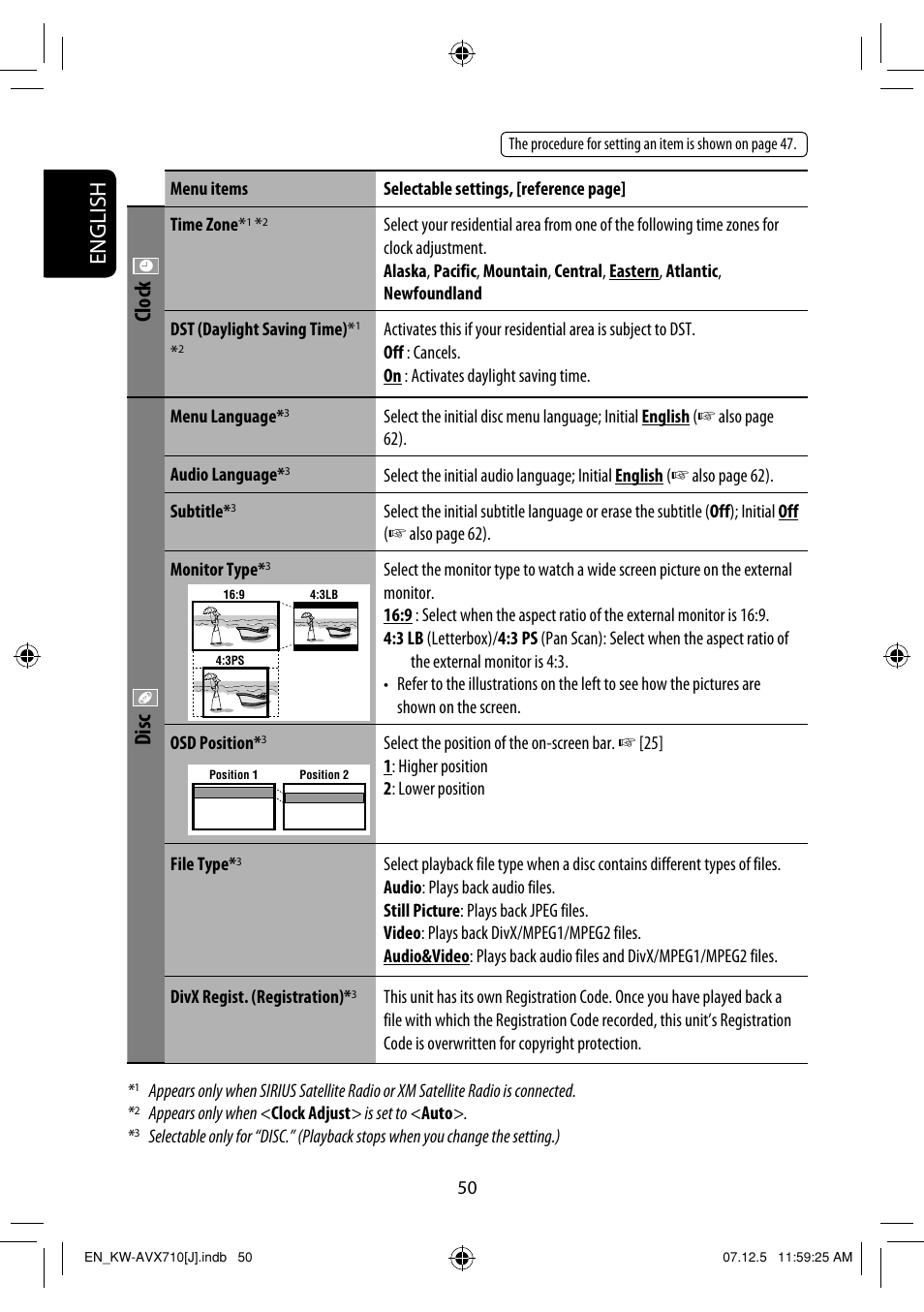 English, Clock, Disc | JVC LVT1778-001A User Manual | Page 50 / 666