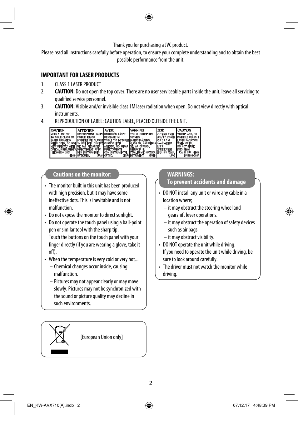 Important for laser products | JVC LVT1778-001A User Manual | Page 532 / 666