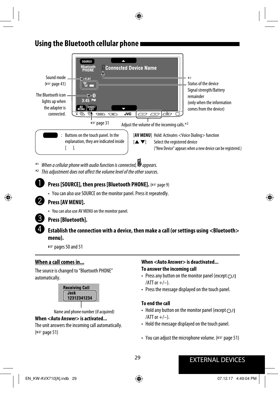 Using the bluetooth cellular phone, External devices | JVC LVT1778-001A User Manual | Page 559 / 666