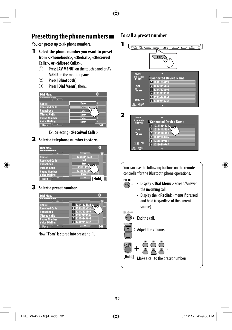 Presetting the phone numbers | JVC LVT1778-001A User Manual | Page 562 / 666