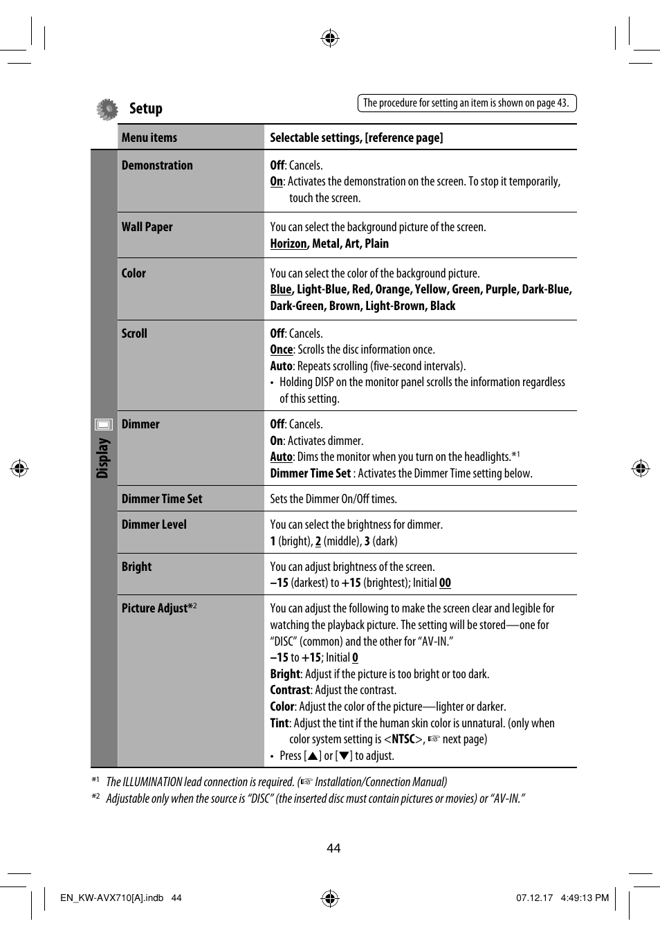 Setup, Display | JVC LVT1778-001A User Manual | Page 574 / 666