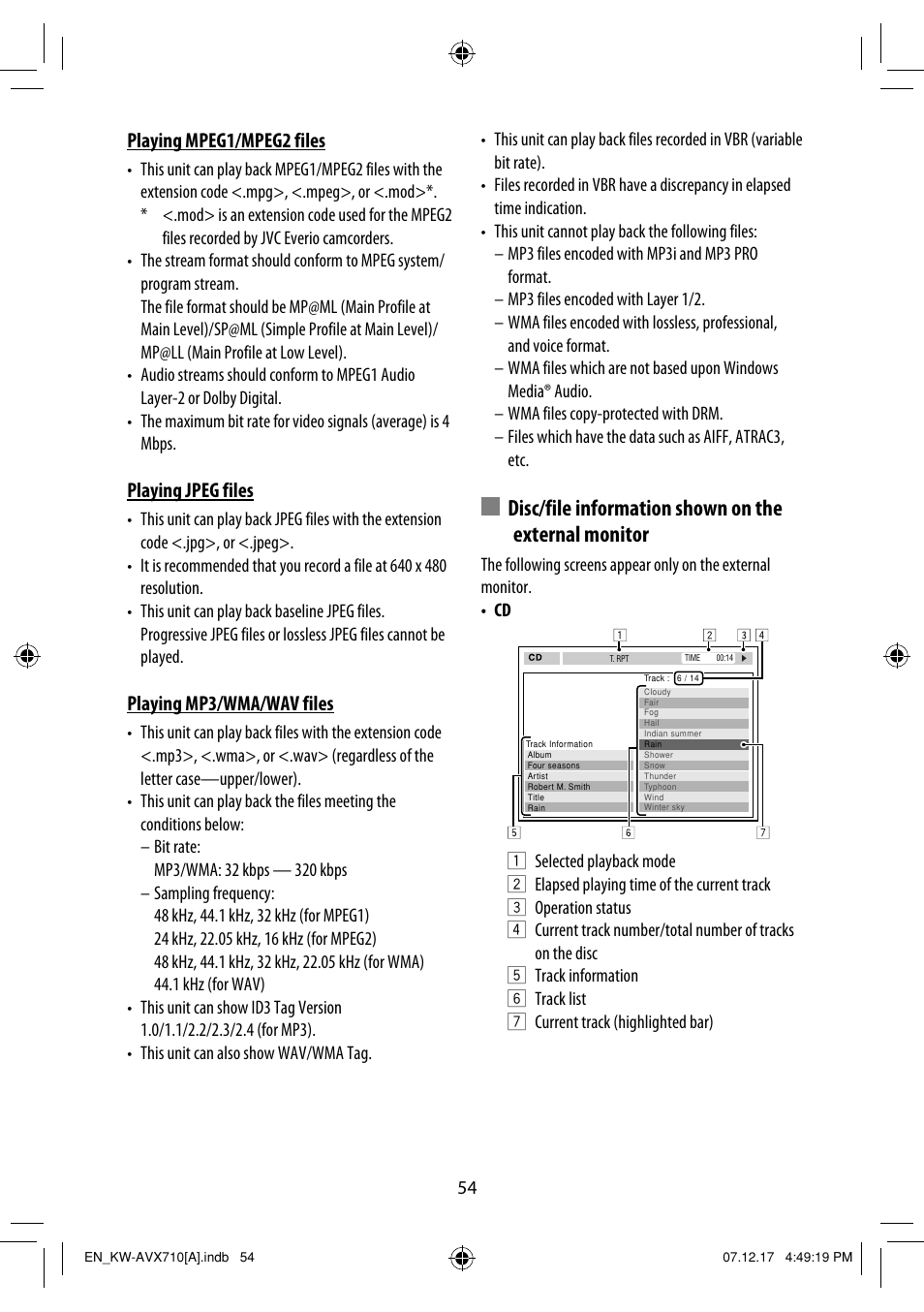 Playing mpeg1/mpeg2 files, Playing jpeg files, Playing mp3/wma/wav files | JVC LVT1778-001A User Manual | Page 584 / 666