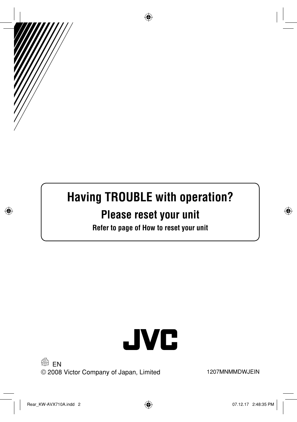 Having trouble with operation, Please reset your unit | JVC LVT1778-001A User Manual | Page 596 / 666