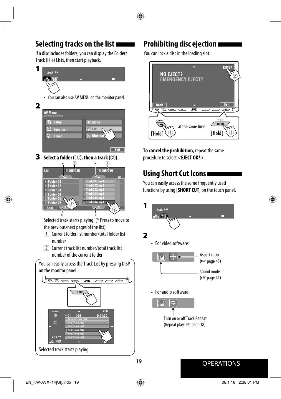 Prohibiting disc ejection, Using short cut icons, Selecting tracks on the list | JVC LVT1778-001A User Manual | Page 617 / 666