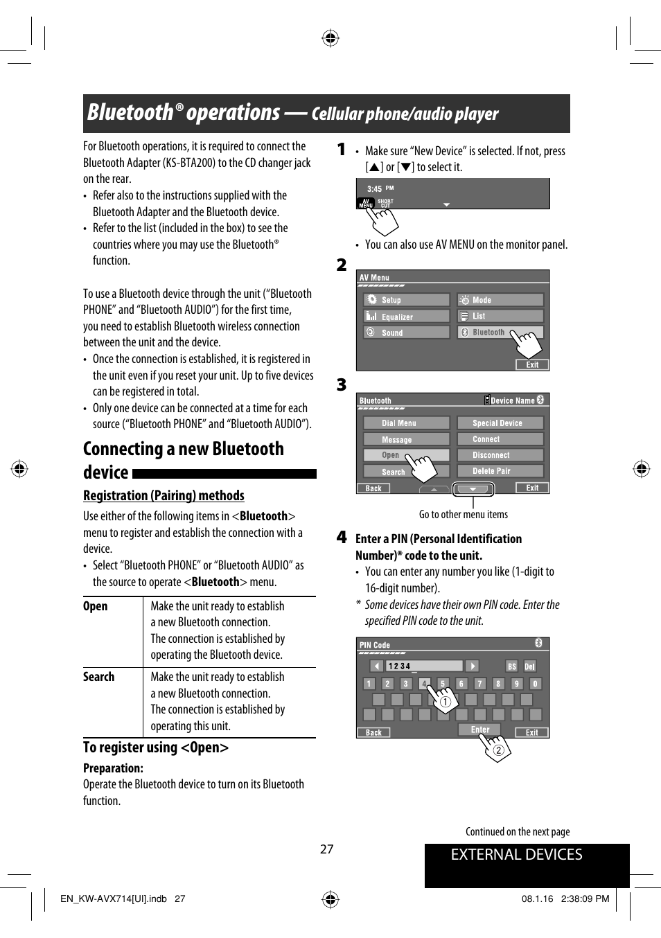 Bluetooth® operations, Connecting a new bluetooth device, Cellular phone/audio player | JVC LVT1778-001A User Manual | Page 625 / 666